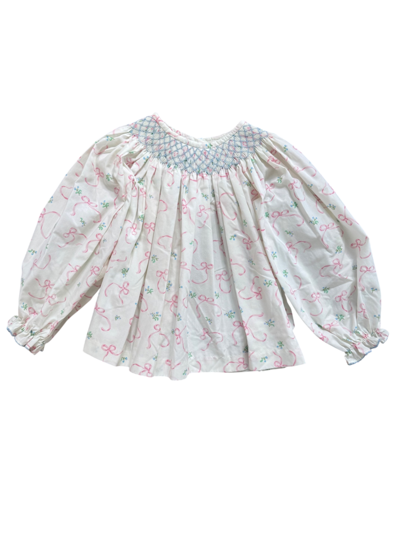 TBBC White Smocked Pink Bow Top EUC 5 & 6